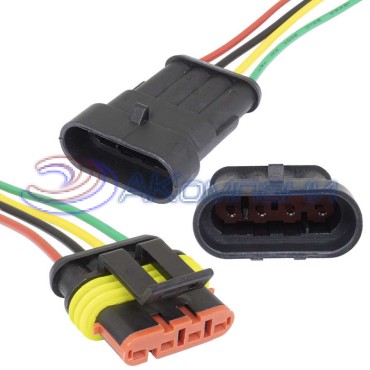 Комплект разъёмов, 24В, 4 конт., провод 200 мм, IP66 SuperSeal 1.5, 4PIN MF (18AWG 20cm) RUICHI