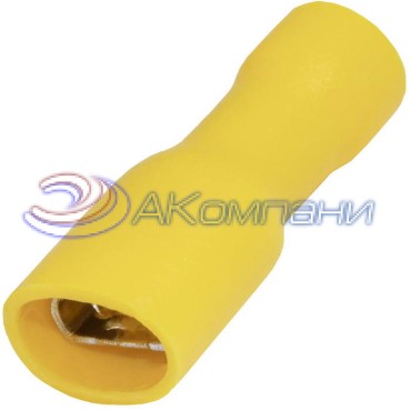 Клемма ножевая полностью изолированная RUICHI 10-0090, 6.0 мм2, 6.3 х 0.8 мм, 24 А, 400 В, изолятор ПВХ, цвет желтый