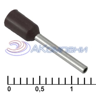 Наконечник на кабель втулочный (трубчатый) изолированный RUICHI DN00510, 20 AWG, 0,5 мм2, длина 14 мм, контакт луженая медь, изолятор винил/нейлон, цвет черный