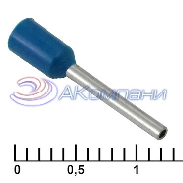 Наконечник на кабель втулочный (трубчатый) изолированный RUICHI DN00510, 20 AWG, 0,5 мм2, длина 14 мм, контакт луженая медь, изолятор винил/нейлон, цвет синий