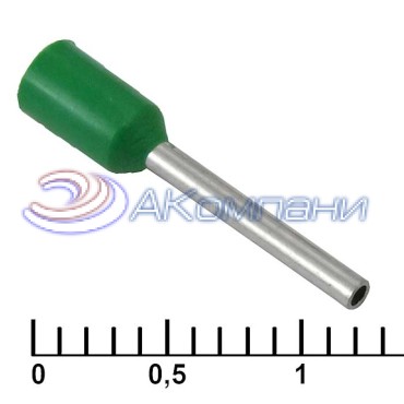 Наконечник на кабель втулочный (трубчатый) изолированный RUICHI DN00510, 20 AWG, 0,5 мм2, длина 14 мм, контакт луженая медь, изолятор винил/нейлон, цвет зеленый