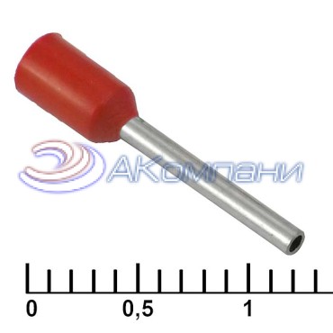 Наконечник на кабель втулочный (трубчатый) изолированный RUICHI DN00510, 20 AWG, 0,5 мм2, длина 14 мм, контакт луженая медь, изолятор винил/нейлон, цвет красный
