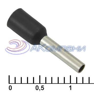 Наконечник на кабель втулочный (трубчатый) изолированный RUICHI DN01008, 18 AWG, 1 мм2, длина 14 мм, контакт луженая медь, изолятор винил/нейлон, цвет черный