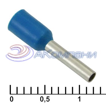 Наконечник на кабель втулочный (трубчатый) изолированный RUICHI DN01008, 18 AWG, 1 мм2, длина 14 мм, контакт луженая медь, изолятор винил/нейлон, цвет синий