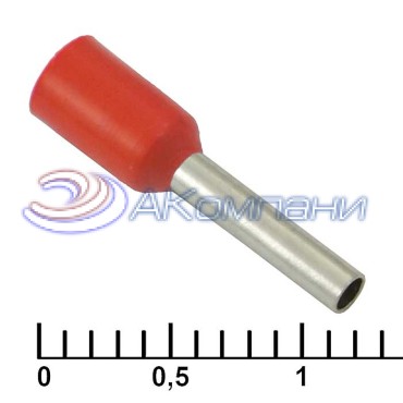 Наконечник на кабель втулочный (трубчатый) изолированный RUICHI DN01008, 18 AWG, 1 мм2, длина 14 мм, контакт луженая медь, изолятор винил/нейлон, цвет красный