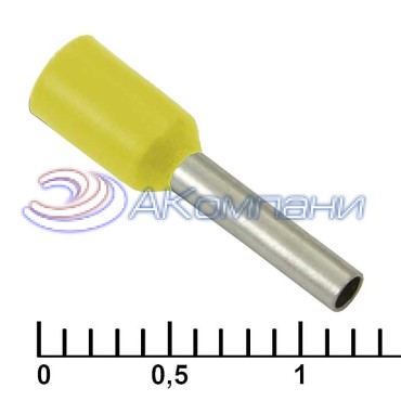 Наконечник на кабель втулочный (трубчатый) изолированный RUICHI DN01008, 18 AWG, 1 мм2, длина 14 мм, контакт луженая медь, изолятор винил/нейлон, цвет желтый