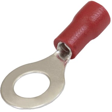 Наконечник кольцевой изолированный RUICHI RV1.25-6, 19 А, 22-16 AWG, красный, латунь луженая