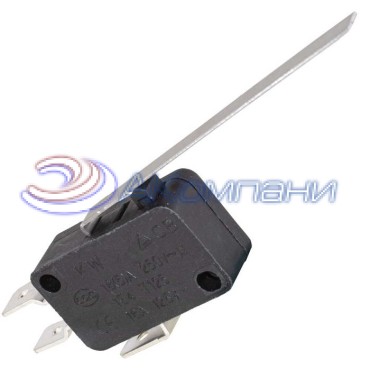 Микропереключатель с удлиненным рычагом RUICHI KW7-23, 15.9х10.3х27.8 мм, ON-(ON), SPDT 3P, 250 В, 5 А, 30 мОм, -25...+85 °C