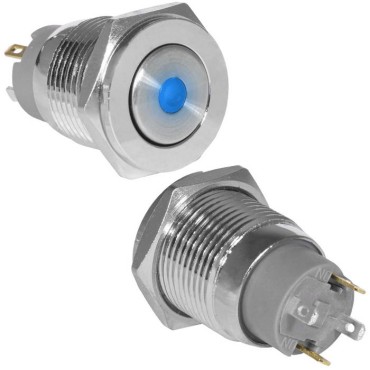 Кнопка антивандальная RUICHI GQ16PF-10ZD/J/B/N, OFF-ON, рабочая температура -25…+55 °C, никелированная латунь