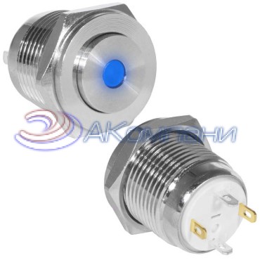 Кнопка антивандальная RUICHI GQ16PH-10D/J/B/N, OFF-(ON), рабочая температура -25…+55 °C, никелированная латунь