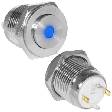 Кнопка антивандальная RUICHI GQ16PH-10D/J/B/N, OFF-(ON), рабочая температура -25…+55 °C, никелированная латунь
