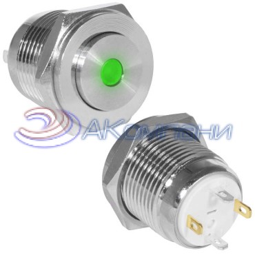 Кнопка антивандальная RUICHI GQ16PH-10D/J/G/N, OFF-(ON), рабочая температура -25…+55 °C, никелированная латунь