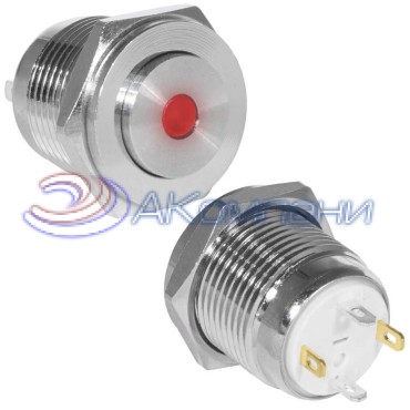 Кнопка антивандальная RUICHI GQ16PH-10D/J/R/N, OFF-(ON), рабочая температура -25…+55 °C, никелированная латунь