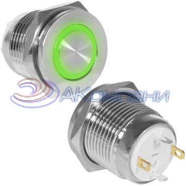Кнопка антивандальная RUICHI GQ16PF-10E/J/G/N, OFF-(ON), рабочая температура -25…+55 °C, никелированная латунь