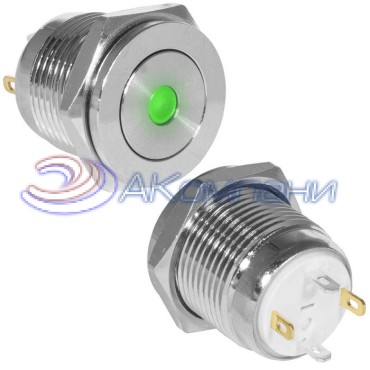 Кнопка антивандальная RUICHI GQ16PF-10D/J/G/N, OFF-(ON), рабочая температура -25…+55 °C, никелированная латунь