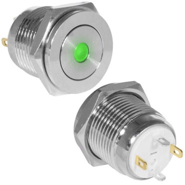 Кнопка антивандальная RUICHI GQ16PF-10D/J/G/N, OFF-(ON), рабочая температура -25…+55 °C, никелированная латунь