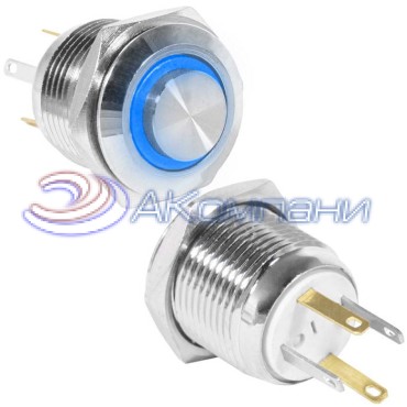 Кнопка антивандальная RUICHI GQ16H-10E/JL/B/N, OFF-(ON), рабочая температура -25…+55 °C, никелированная латунь