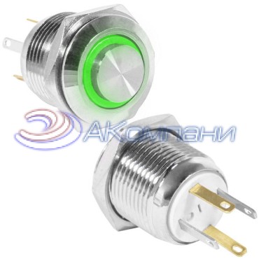 Кнопка антивандальная RUICHI GQ16H-10E/JL/G/N, OFF-(ON), рабочая температура -25…+55 °C, никелированная латунь