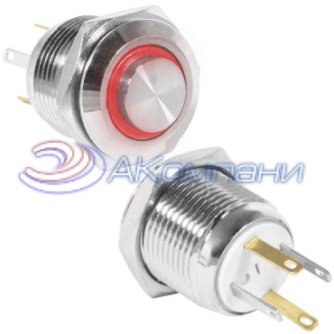 Кнопка антивандальная RUICHI GQ16H-10E/JL/R/N, OFF-(ON), рабочая температура -25…+55 °C, никелированная латунь