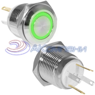 Кнопка антивандальная RUICHI GQ16B-10E/JL/G/N, OFF-(ON), рабочая температура -25…+55 °C, никелированная латунь
