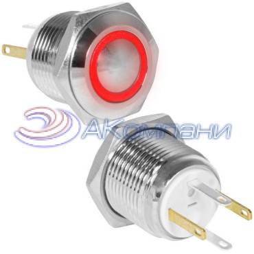 Кнопка антивандальная RUICHI GQ16B-10E/JL/R/N, OFF-(ON), рабочая температура -25…+55 °C, никелированная латунь