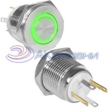 Кнопка антивандальная RUICHI GQ16PF-10E/JL/G/N, OFF-(ON), рабочая температура -25…+55 °C, никелированная латунь