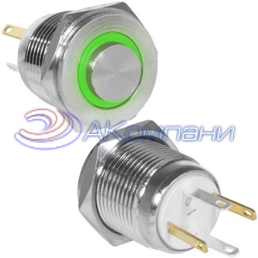 Кнопка антивандальная RUICHI GQ16PH-10E/JL/G/N, OFF-(ON), рабочая температура -25…+55 °C, никелированная латунь