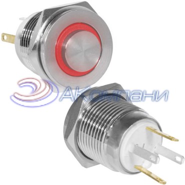 Кнопка антивандальная RUICHI GQ16PH-10E/JL/R/N, OFF-(ON), рабочая температура -25…+55 °C, никелированная латунь