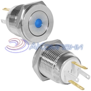 Кнопка антивандальная RUICHI GQ16PF-10D/JL/B/N, OFF-(ON), рабочая температура -25…+55 °C, никелированная латунь