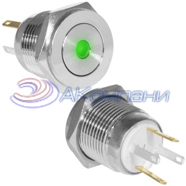 Кнопка антивандальная RUICHI GQ16PF-10D/JL/G/N, OFF-(ON), рабочая температура -25…+55 °C, никелированная латунь
