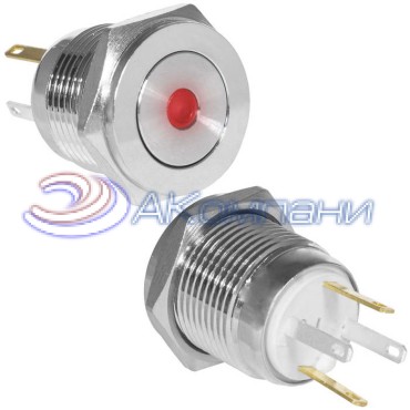 Кнопка антивандальная RUICHI GQ16PF-10D/JL/R/N, OFF-(ON), рабочая температура -25…+55 °C, никелированная латунь