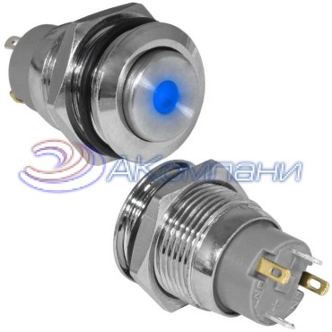 Кнопка антивандальная RUICHI GQ16H-10Z/J/B/N, OFF-ON, рабочая температура -25…+55 °C, никелированная латунь