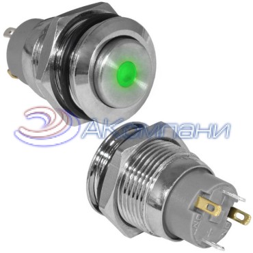 Кнопка антивандальная RUICHI GQ16H-10Z/J/G/N, OFF-ON, рабочая температура -25…+55 °C, никелированная латунь
