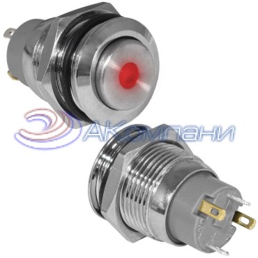 Кнопка антивандальная RUICHI GQ16H-10Z/J/R/N, OFF-ON, рабочая температура -25…+55 °C, никелированная латунь