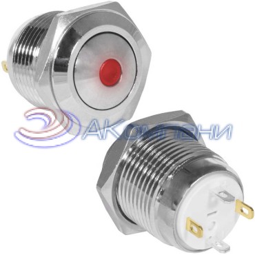Кнопка антивандальная RUICHI GQ16B-10D/J/R/N, OFF-(ON), рабочая температура -25…+55 °C, никелированная латунь