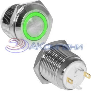 Кнопка антивандальная RUICHI GQ16F-10E/J/G/N, OFF-(ON), рабочая температура -25…+55 °C, никелированная латунь