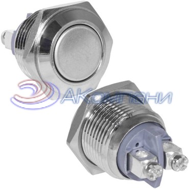 Кнопка антивандальная RUICHI GQ16F-10/N, OFF-(ON), рабочая температура -25…+55 °C, никелированная латунь