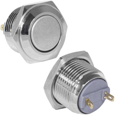 Кнопка антивандальная RUICHI GQ16F-10/J/N, OFF-(ON), рабочая температура -25…+55 °C, никелированная латунь