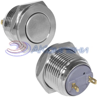 Кнопка антивандальная RUICHI GQ16PF-10/J/N, OFF-(ON), рабочая температура -25…+55 °C, никелированная латунь