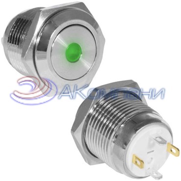 Кнопка антивандальная RUICHI GQ16F-10D/J/G/N, OFF-(ON), рабочая температура -25…+55 °C, никелированная латунь