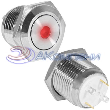 Кнопка антивандальная RUICHI GQ16F-10D/J/R/N, OFF-(ON), рабочая температура -25…+55 °C, никелированная латунь