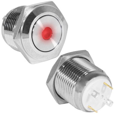 Кнопка антивандальная RUICHI GQ16F-10D/J/R/N, OFF-(ON), рабочая температура -25…+55 °C, никелированная латунь