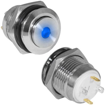 Кнопка антивандальная RUICHI GQ16H-10/J/B/N, OFF-(ON), рабочая температура -25…+55 °C, никелированная латунь