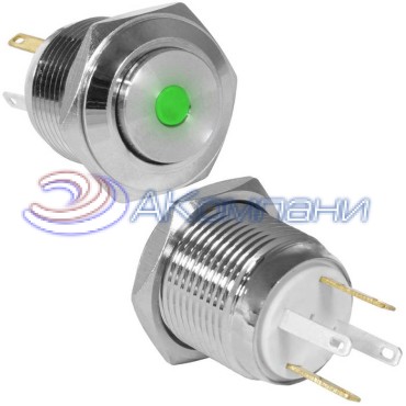 Кнопка антивандальная RUICHI GQ16H-10D/JL/G/N, OFF-(ON), рабочая температура -25…+55 °C, никелированная латунь