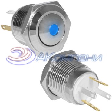 Кнопка антивандальная RUICHI GQ16B-10D/JL/B/N, OFF-(ON), рабочая температура -25…+55 °C, никелированная латунь