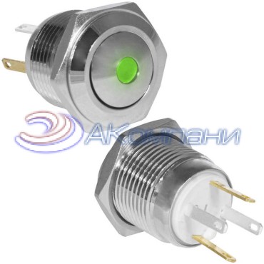 Кнопка антивандальная RUICHI GQ16B-10D/JL/G/N, OFF-(ON), рабочая температура -25…+55 °C, никелированная латунь