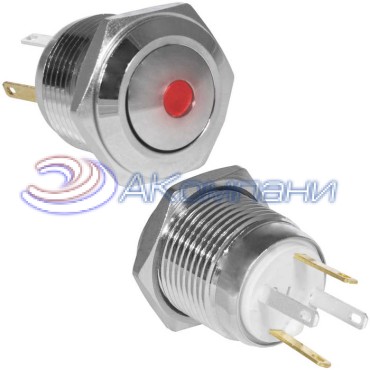 Кнопка антивандальная RUICHI GQ16B-10D/JL/R/N, OFF-(ON), рабочая температура -25…+55 °C, никелированная латунь