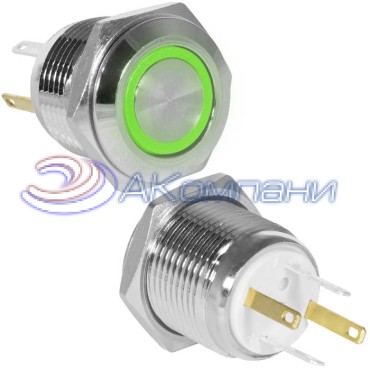 Кнопка антивандальная RUICHI GQ16F-10E/JL/G/N, OFF-(ON), рабочая температура -25…+55 °C, никелированная латунь