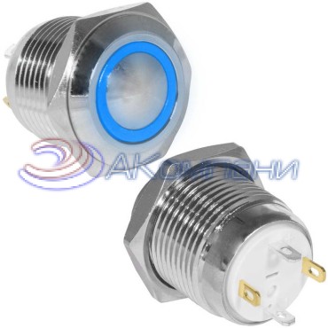 Кнопка антивандальная RUICHI GQ16B-10E/J/B/N, OFF-(ON), рабочая температура -25…+55 °C, никелированная латунь