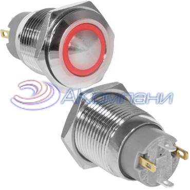 Кнопка антивандальная RUICHI GQ16B-10ZE/J/R/N, OFF-ON, рабочая температура -25…+55 °C, никелированная латунь